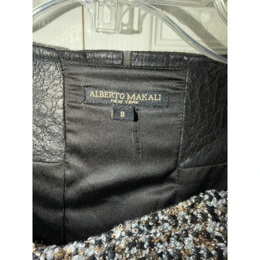 Alberto Makali Women's Vintage Tweed‎ Jacket With Faux Leather Sleeves Size S